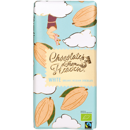 Tablica bio bele čokolade v svetlo modrem zavitku